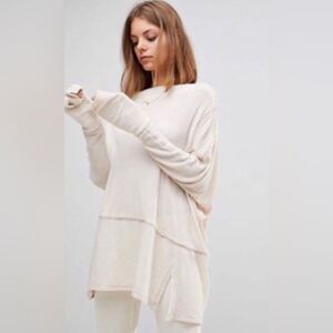 Free People Londontown Light Beige Ribbed Long Sleeve Thermal Boho Tunic Top XS